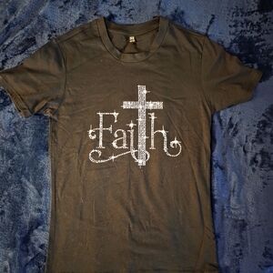 Faith Rhinestone Cross Black Tee